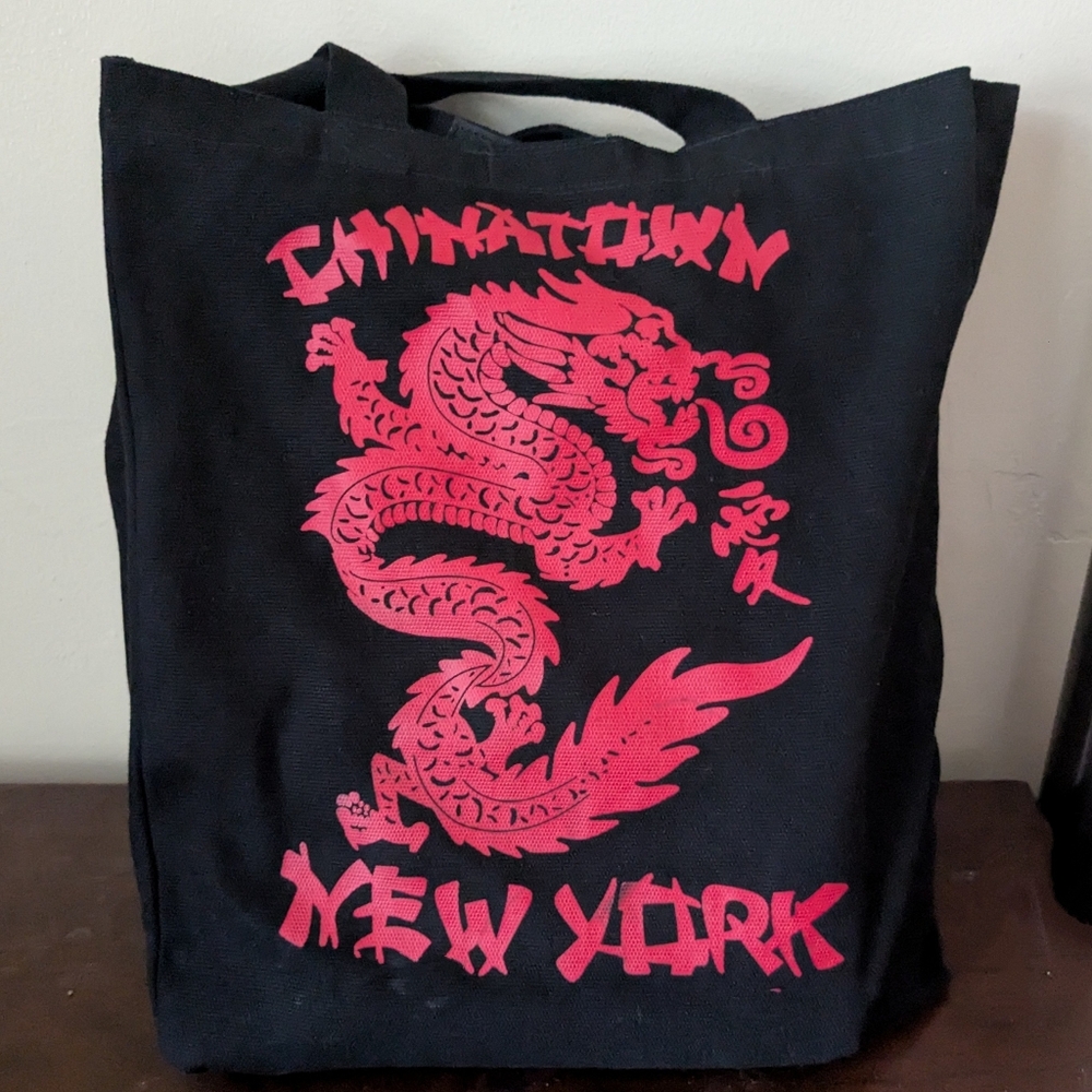 Chinatown New York Black Red Dragon Tote Bag